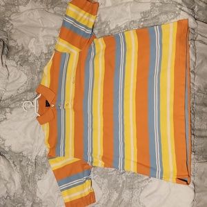 Karl Kani 1/4 Button Down Striped Polo Shirt Vintage Y2K
